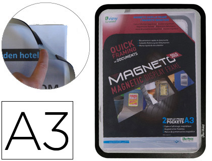 [195067] MARCO PORTA ANUNCIOS TARIFOLD MAGNETO DIN A3 CON 4 BANDAS MAGNETICAS EN EL DORSO COLOR NEGRO PACK DE 2 UNIDADES