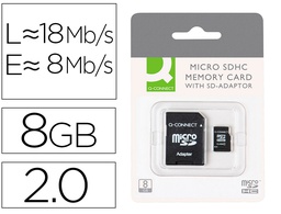 [KF16011] MEMORIA SD MICRO Q-CONNECT FLASH 8 GB CLASE 4 CON ADAPTADOR