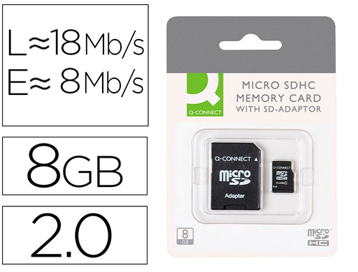 [KF16011] MEMORIA SD MICRO Q-CONNECT FLASH 8 GB CLASE 4 CON ADAPTADOR