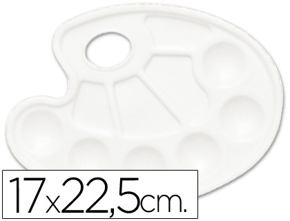 [A15418] PALETA PLASTICO LIDERCOLOR OVALADA 10 HUECOS DIESTROS TAMAÑO 17X22,5CM