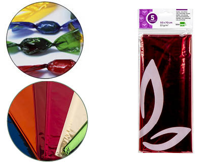 [CL14] PAPEL CELOFAN LIDERPAPEL 50X70 CM 22G/M2 BOLSA DE 5 HOJAS ROJO