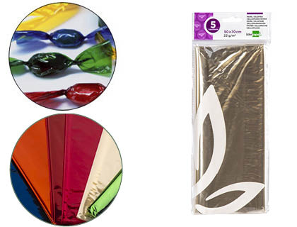[CL16] PAPEL CELOFAN LIDERPAPEL 50X70 CM 22G/M2 BOLSA DE 5 HOJAS TRANSPARENTE