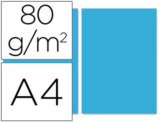 [PC60] PAPEL COLOR LIDERPAPEL A4 80GR AZUL TURQUESA PAQUETE DE 100 HOJAS