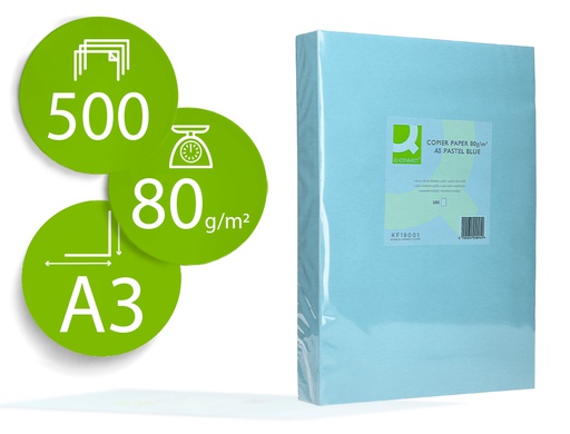 [KF18001] PAPEL COLOR Q-CONNECT DIN A3 80GR CELESTE PAQUETE DE 500 HOJAS