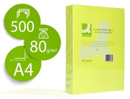 [KF16266] PAPEL COLOR Q-CONNECT DIN A4 80GR AMARILLO NEON PAQUETE DE 500 HOJAS