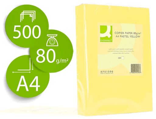 [KF01096] PAPEL COLOR Q-CONNECT DIN A4 80GR AMARILLO PAQUETE DE 500 HOJAS
