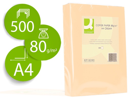 [KF16264] PAPEL COLOR Q-CONNECT DIN A4 80GR CREMA PAQUETE DE 500 HOJAS