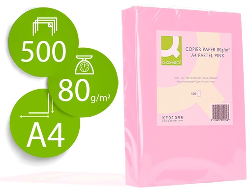 [KF01095] PAPEL COLOR Q-CONNECT DIN A4 80 GR ROSA PAQUETE DE 500 HOJAS