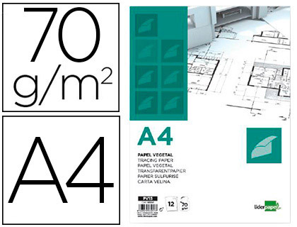 [PV14] PAPEL DIBUJO LIDERPAPEL A4 210X297MM 70G/M2 VEGETAL SOBRE DE 12 HOJAS