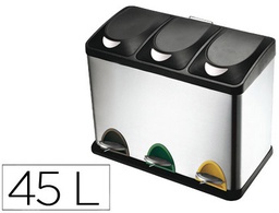 [KF16550] PAPELERA CONTENEDOR Q-CONNECT METALICA CON TAPADERA DE PLASTICO Y PEDAL 3 DEPOSITOS 45L 605X340X485 MM