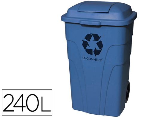 [KF04242] PAPELERA CONTENEDOR Q-CONNECT PLASTICO CON TAPADERA 240L COLOR AZUL 1040X620X610 MM CON RUEDAS