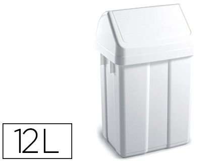 [24662] PAPELERA CONTENEDOR TTS PLASTICO CON TAPADERA MAX 12 LITROS BLANCA 400X230X200 MM