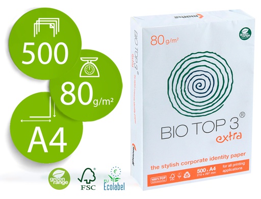 [BT-80-A4] PAPEL FOTOCOPIADORA BIOTOP 80G EXTRA ECOLOGICO DIN A4 PAQUETE DE 500 HOJAS