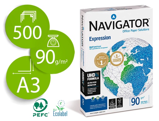 [NAV-90-A3] PAPEL FOTOCOPIADORA NAVIGATOR DIN A3 90 GRAMOS PAPEL MULTIUSO INK-JET Y LASER PAQUETE DE 500 HOJAS