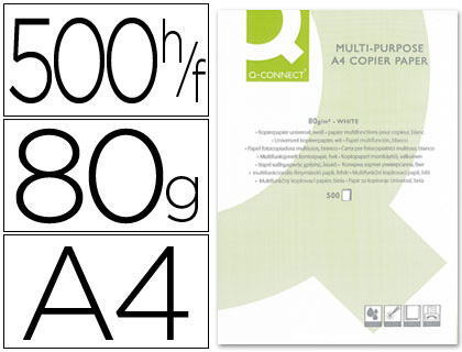 [KF19097] PAPEL FOTOCOPIADORA Q-CONNECT DIN A4 80 GRAMOS -PAQUETE DE 500 HOJAS