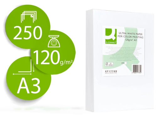 [KF17789] PAPEL FOTOCOPIADORA Q-CONNECT ULTRA WHITE DIN A3 120 GRAMOS PAQUETE DE 250 HOJAS