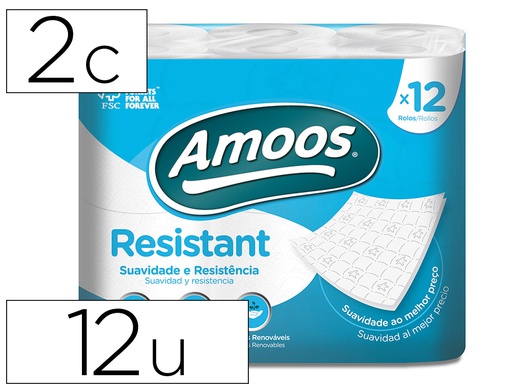 [H621301] PAPEL HIGIENICO AMOOS 2 CAPAS 100 MM DIAMETRO X 87 MM ALTO PAQUETE DE 12 ROLLOS