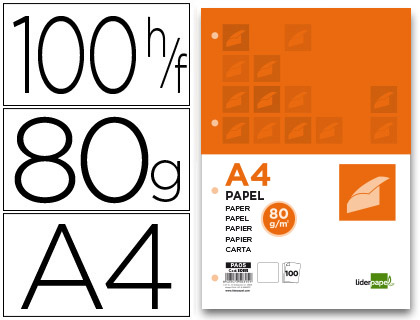[PA05] PAPEL LIDERPAPEL A4 80G/M2 LISO 4 TALADROS PAQUETE DE 100 HOJAS