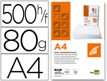 [PA07] PAPEL LIDERPAPEL A4 80G/M2 LISO MICROPERFORADO EN TRES PARTES IGUALES PAQUETE DE 500 HOJAS