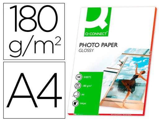 [KF02771] PAPEL Q-CONNECT FOTO GLOSSY DIN A4 ALTA CALIDAD DIGITAL PHOTO PARA INK-JET BOLSA DE 50 HOJAS DE 180 GR