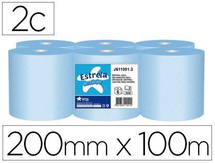 [J611256] PAPEL SECAMANOS AMOOS 2 CAPAS PROFESSIONAL 200 MM X 125 MT COLOR AZUL PAQUETE DE 6 ROLLOS