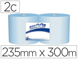 [J613001] PAPEL SECAMANOS INDUSTRIAL AMOOS 2 CAPAS 235 MM X 300 MT COLOR AZUL PAQUETE DE 2 ROLLOS