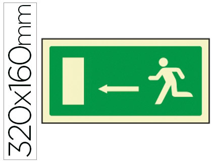 [9054] PICTOGRAMA SYSSA SEÑAL DE SALIDA EMERGENCIA FLECHA IZQUIERDA EN PVC FOTOLUMINISCENTE 320X160 MM