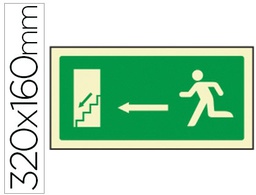 [9055] PICTOGRAMA SYSSA SEÑAL DE SALIDA EMERGENCIA IZQUIERDA ESCALERA BAJANDO EN PVC FOTOLUMINISCENTE 320X160 MM