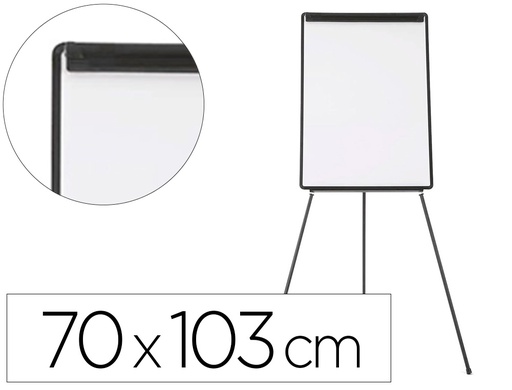 [KF04173] PIZARRA BLANCA Q-CONNECT CON TRIPODE 100X70 CM PARA CONVENCIONES SUPERFICIE LAMINADA MARCO NEGRO