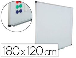 [6508] PIZARRA BLANCA ROCADA ACERO VITRIFICADO MAGNETICO MARCO ALUMINIO Y CANTONERAS PVC 180X120 CM INCLUYE BANDEJA