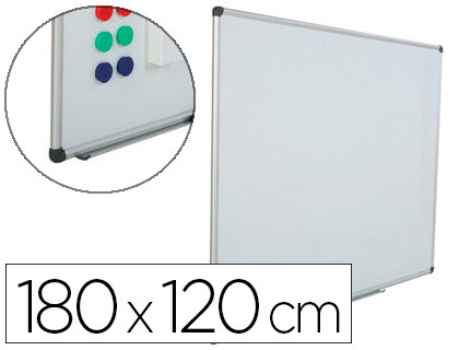 [6508] PIZARRA BLANCA ROCADA ACERO VITRIFICADO MAGNETICO MARCO ALUMINIO Y CANTONERAS PVC 180X120 CM INCLUYE BANDEJA