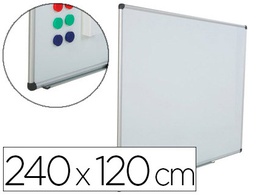 [6512] PIZARRA BLANCA ROCADA ACERO VITRIFICADO MAGNETICO MARCO ALUMINIO Y CANTONERAS PVC 240X120 CM INCLUYE BANDEJA