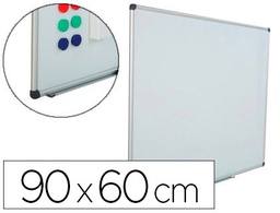 [6502] PIZARRA BLANCA ROCADA ACERO VITRIFICADO MAGNETICO MARCO ALUMINIO Y CANTONERAS PVC 90X60 CM INCLUYE BANDEJA PARA