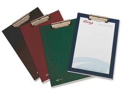 [82002] PORTANOTAS PARDO CARTON FORRADO PVC FOLIO CON PINZA METALICA BURDEOS