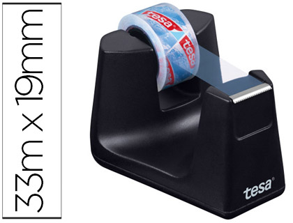 [53902-00000-01] PORTARROLLO SOBREMESA TESA PLASTICO EASY CUT SMAT PARA CINTAS DE 33 MT COLOR NEGRO
