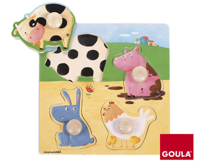 [53069] PUZLE GOULA MADERA 4 PIEZAS ANIMALES GRANJA COLOR