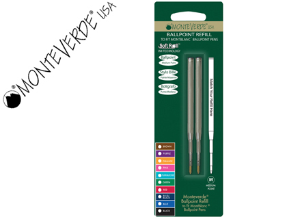 [M132-BU] RECAMBIO BOLIGRAFO MONTEVERDE COMPATIBLE CON LOS DE MONTBLANC BLISTER 2 UNIDADES COLOR AZUL PUNTA MEDIA