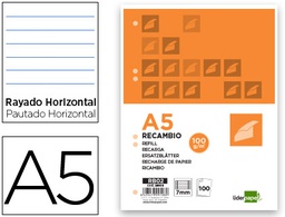 [RB02] RECAMBIO LIDERPAPEL A5 100 H 100G/M2 HORIZONTAL DOBLE MARGEN 6 TALADROS