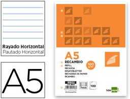 [RB02] RECAMBIO LIDERPAPEL A5 100 HOJAS 100G/M2 HORIZONTAL CON MARGEN 6 TALADROS