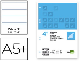 [RC10] RECAMBIO LIDERPAPEL CUARTO 100 HOJAS 60G/M2 PAUTA 4ª 3.5MM CON MARGEN 6 TALADROS