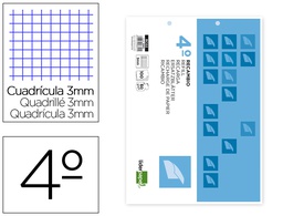 [RC02] RECAMBIO LIDERPAPEL CUARTO APAISADO 100 H 2TCA-06 CUADRO 3 MM 2 TALADROS CON MARGEN
