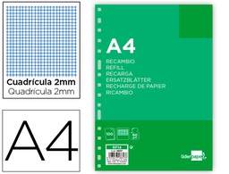 [RF14] RECAMBIO LIDERPAPEL FOLIO 100 HOJAS 60G/M2 MILIMETRADO SIN MARGEN 16 TALADROS