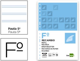 [RF13] RECAMBIO LIDERPAPEL FOLIO 100 HOJAS 60G/M2 PAUTA 5ª 2.5MM CON MARGEN 16 TALADROS