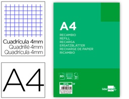 [RF16] RECAMBIO LIDERPAPEL FOLIO 80 H 4TF-01-8 CUADRO 4 MM 4 TALADROS CON MARGEN