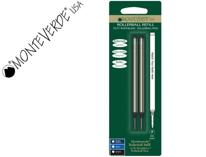 [M222-BK] RECAMBIO ROLLER MONTEVERDE COMPATIBLES CON LOS DE MONTBLANC BLISTER 2 UNIDADES COLOR NEGRO PUNTA FINA