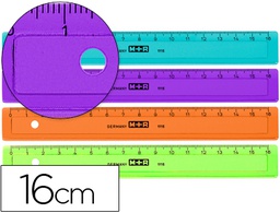 [11160150] REGLA M+R 16 CM PLASTICO DE COLORES SURTIDOS GRADUADA Y BISELADA