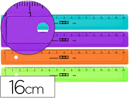 [11160150] REGLA M+R 16 CM PLASTICO GRADUADA Y BISELADA COLORES SURTIDOS
