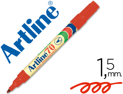 [EK-70 R] ROTULADOR ARTLINE MARCADOR PERMANENTE EK-70 ROJO PUNTA REDONDA 1.5 MM PAPEL METAL Y CRISTAL