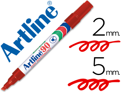 [EK-90 R] ROTULADOR ARTLINE MARCADOR PERMANENTE EK-90 ROJO PUNTA BISELADA 5 MM PAPEL METAL Y CRISTAL