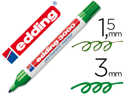 [3000-04] ROTULADOR EDDING MARCADOR PERMANENTE 3000 VERDE PUNTA REDONDA 1,5-3 MM RECARGABLE